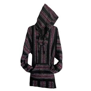 XXL Baja Mexico Kangaroo Drug-Rug Poncho Hoodie Oversized Speckle Black&Pink NWT